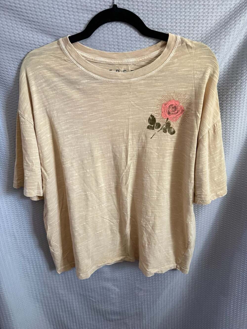 Free State Yellow Slub Knit Rose Graphic Oversized T-Shirt XS